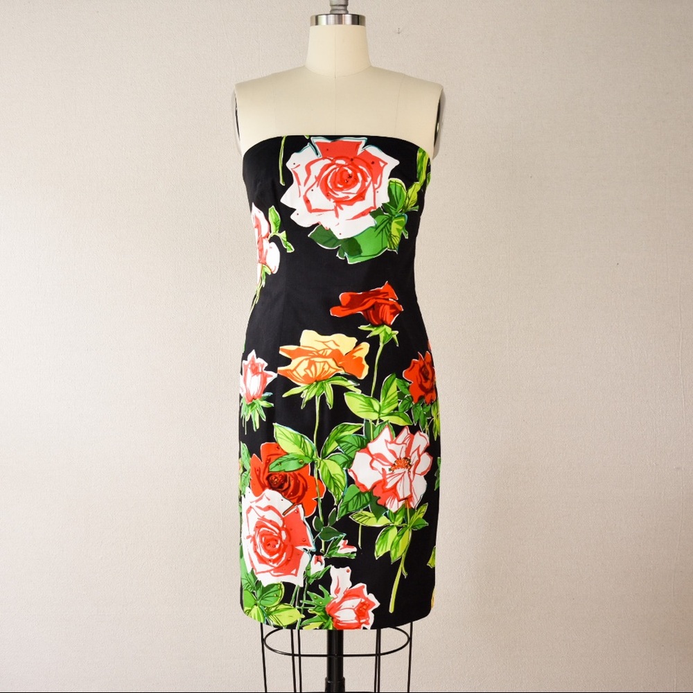 David Meister Strapless Floral Sheath Dress